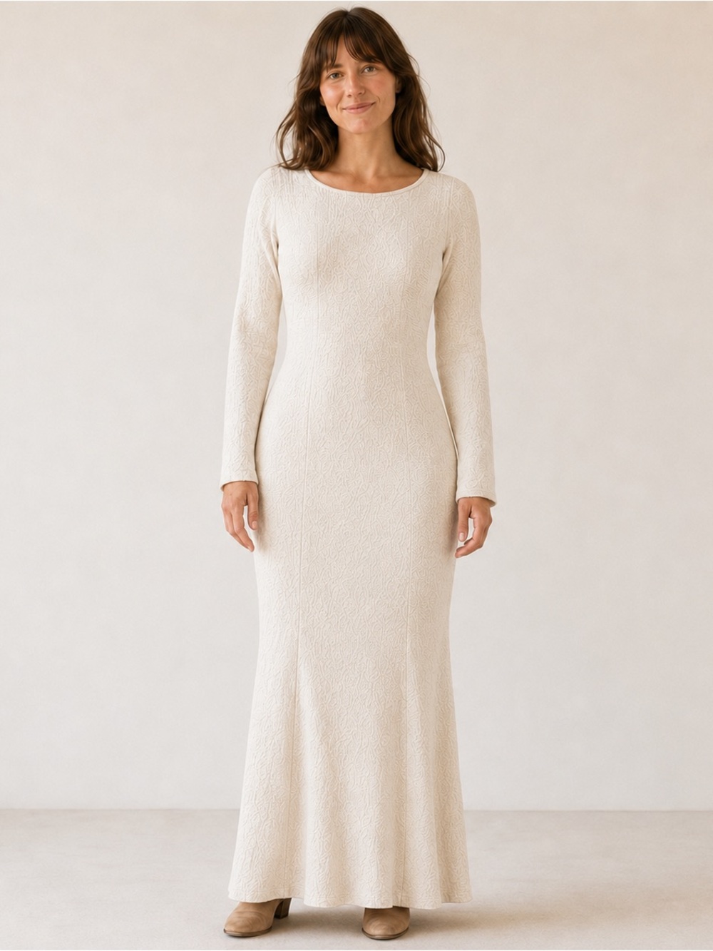 Mara Hoffman textured Cream Long-Sleeve Maxi Dress
